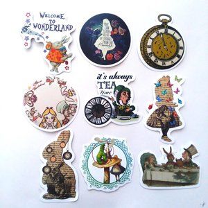 9 Alice in Wonderland Stickers Lot Classic Illustration Laptop Water Bottle Trip